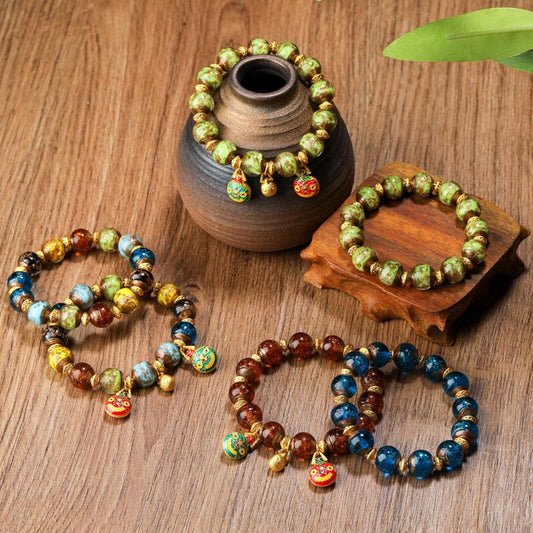 Pulsera de la fortuna con cuentas de vidrio Liuli y amuleto familiar de la bestia devoradora de oro de Buda