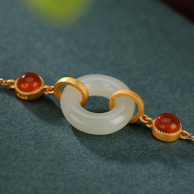 Pulsera de la suerte con piedras de Buda, plata de ley 925 bañada en oro, jade hetiano natural, hebilla de la paz y ágata roja