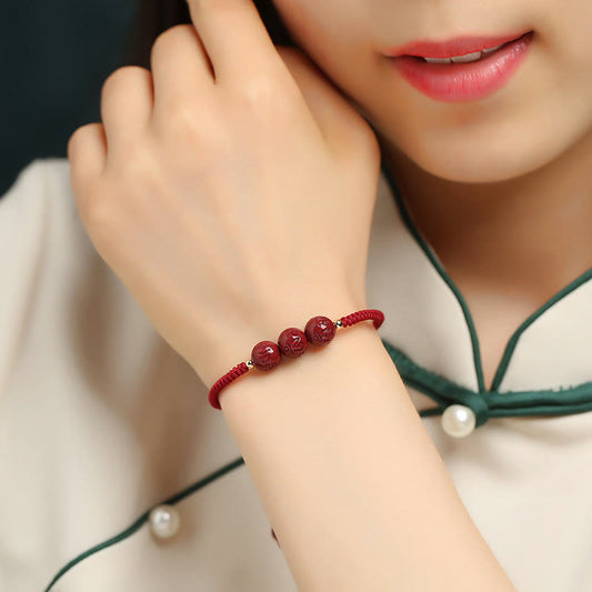 Pulsera trenzada con cuentas de cinabrio grabadas Om Mani Padme Hum hechas a mano con piedras de Buda y bendición