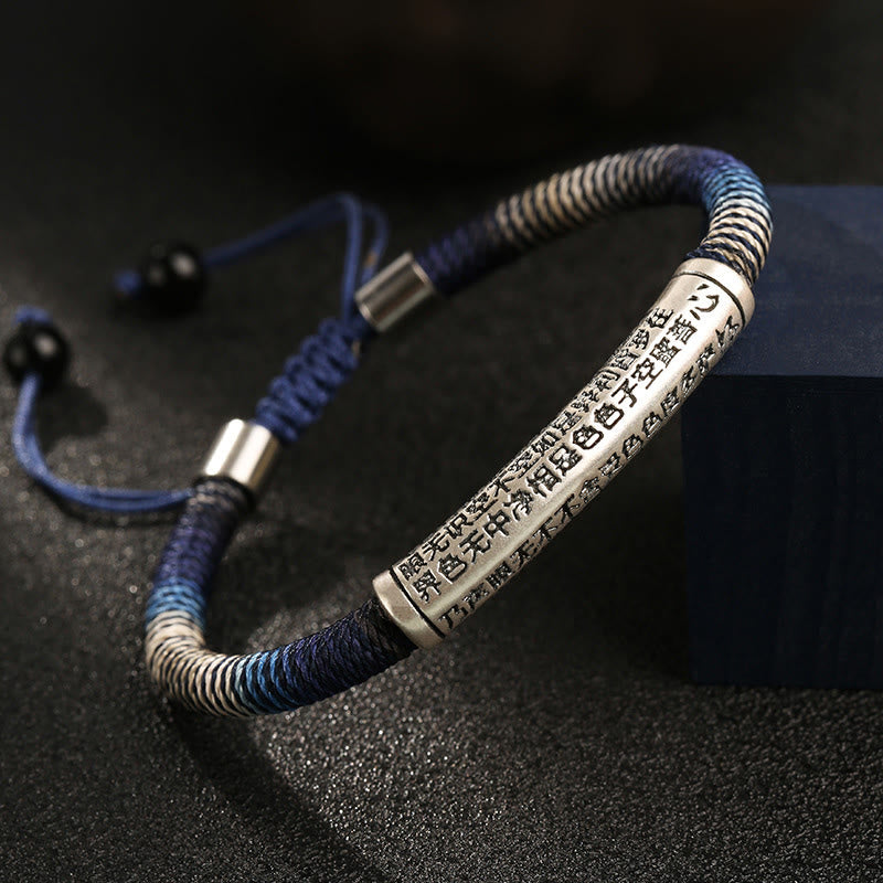 Pulsera trenzada de plata de ley 999 con piedras de Buda y sutra del corazón, hecha a mano