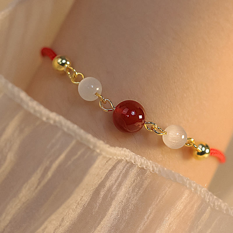 Buddha Stones Roter Achat Katzenauge Geflochtenes Vertrauensarmband
