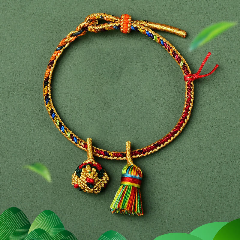 Buddha-Steine, buntes Seil, Glück, handgefertigt, Zongzi, goldene Kugel, Charm-Armband