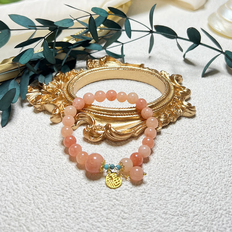 Pulsera de la suerte con amuleto de Buda, piedra naranja natural, turquesa y carácter Fu