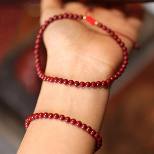 Pulsera trenzada de hilo rojo con bendición de cinabrio natural y piedras de Buda
