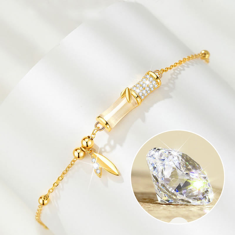 Pulsera de la suerte con piedras de Buda, plata de ley 925, chapada en oro de 18 quilates, jade blanco, bambú y circón.