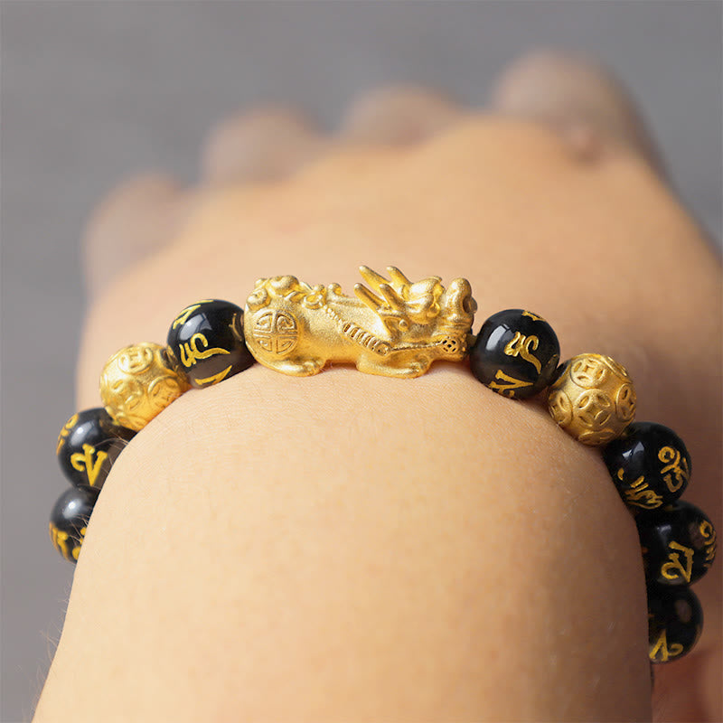 Buddha Stones FengShui PiXiu Obsidian Reichtum Armband