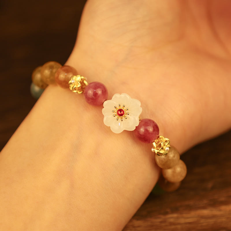 Buddha Stones Colorful Tourmaline Jade Flowers Love Bracelet