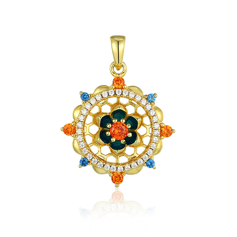 Collar con colgante de flor de loto de plata de ley 925 con piedras de Buda y circonitas de colores para un nuevo comienzo.