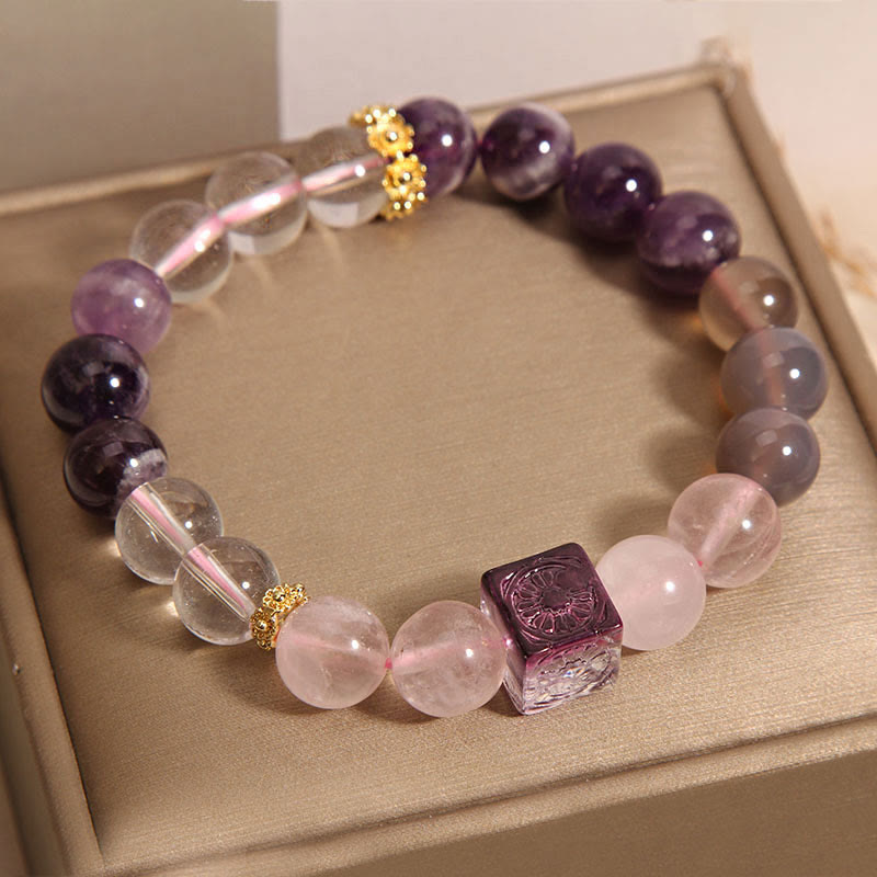 Pulsera de amatista natural y cristal rosa de Buddha Stones para la paz interior y la sanación