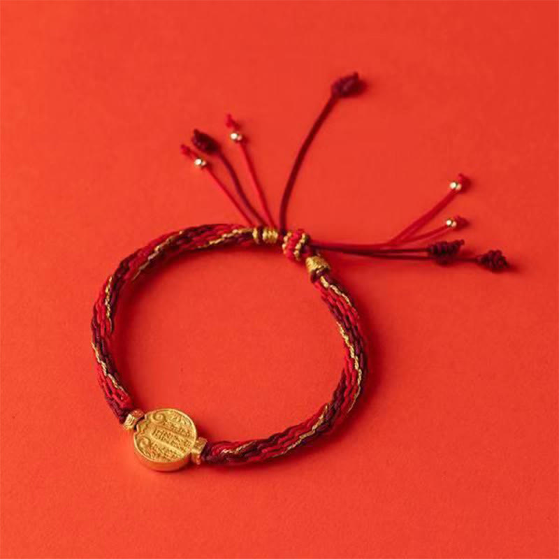 Pulsera trenzada hecha a mano con nudo de reencarnación y protección de los dioses de la riqueza, piedras de Buda y cinco direcciones
