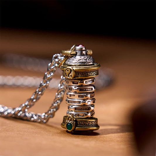 Colgante giratorio de cobre con forma de torre Yin Yang y piedras de Buda