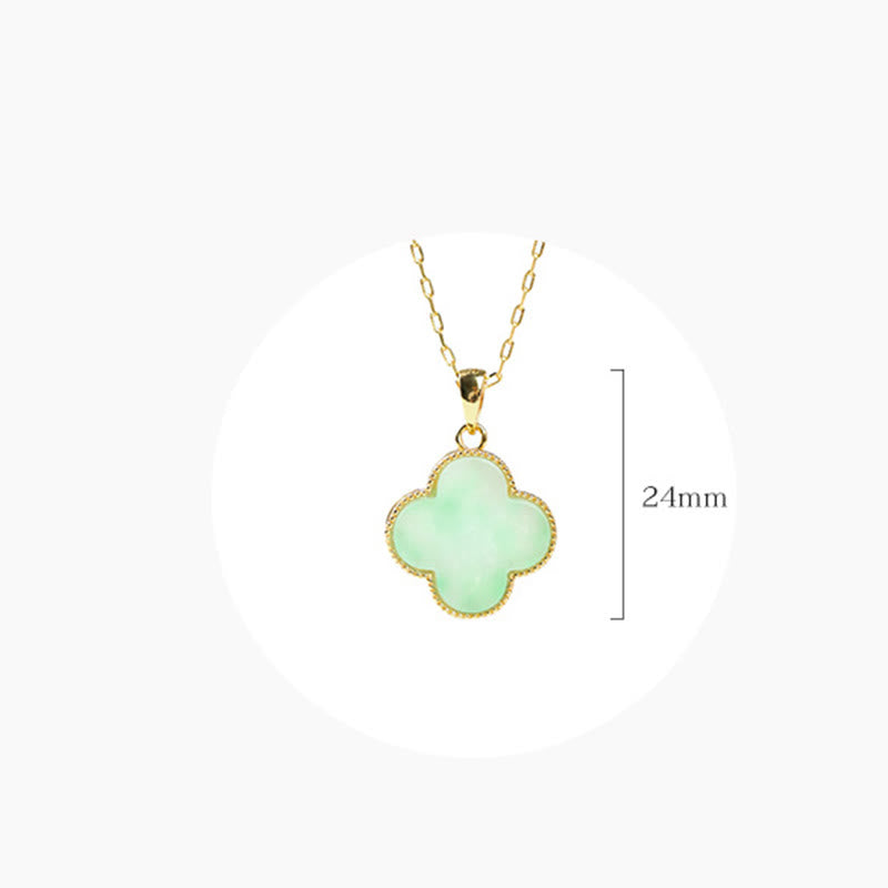 Buddha Stones Vierblättriges Kleeblatt Jade Muster Glück Halskette Anhänger