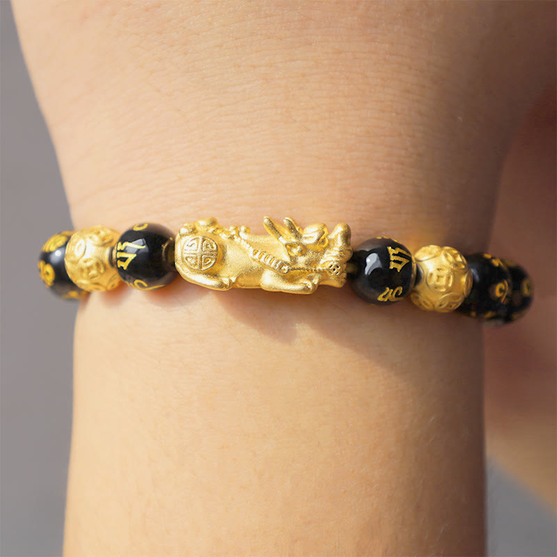 Pulsera de obsidiana Feng Shui PiXiu con piedras de Buda para la riqueza