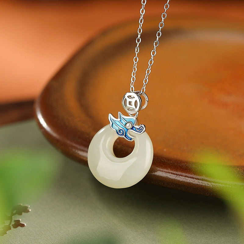 Collar con colgante de moneda de cobre y hebilla de paz de jade hetiano del Año del Dragón, con piedras de Buda, chapado en oro y plata de ley 925