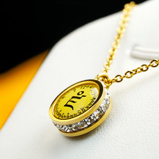 Collar con colgante de acero y titanio con piedras de Buda tibetano amarillo, Dios de la Riqueza, Buda Tara Verde, Serenidad