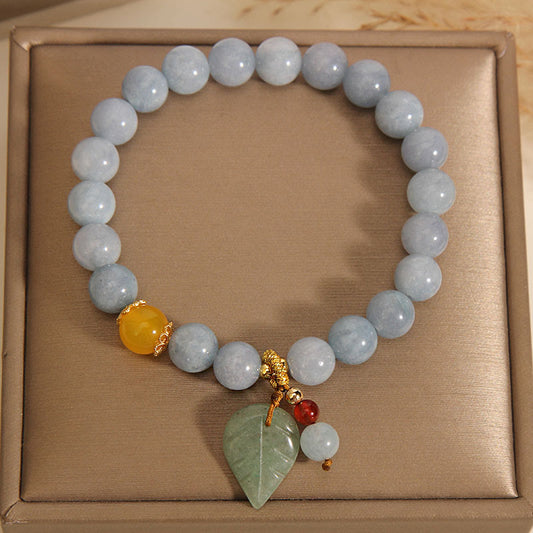 Buddha Stones Aquamarine Jade Leaf Healing Charm Bracelet