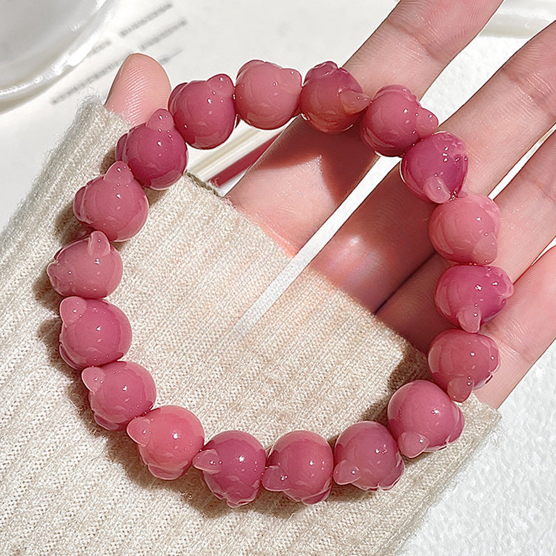 Cute Strawberry Pink Bear Bodhi Bracelet – 13mm - Touch Bling