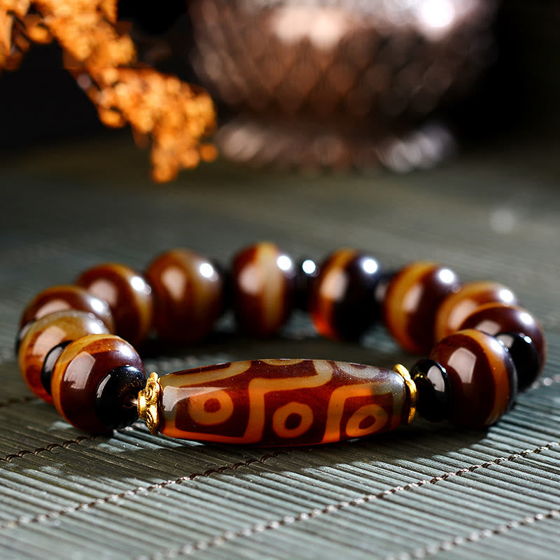 Buddha Stones Tibetisches Natur-Neun-Augen-Dzi-Perlen-Achat-Armband für Reichtum und Segen