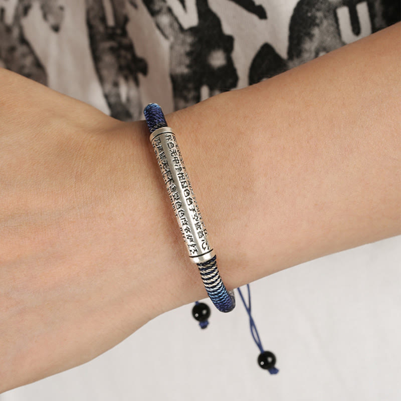 Pulsera trenzada de plata de ley 999 con piedras de Buda y sutra del corazón, hecha a mano