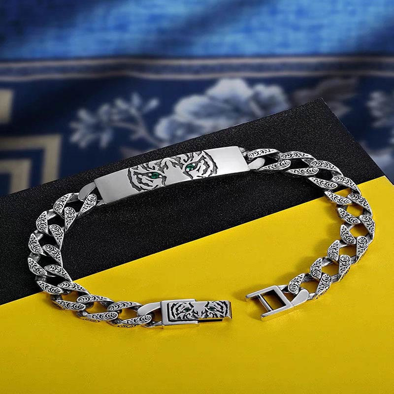Pulsera de cadena de cobre con diseño floral de la dinastía Tang y piedras de Buda