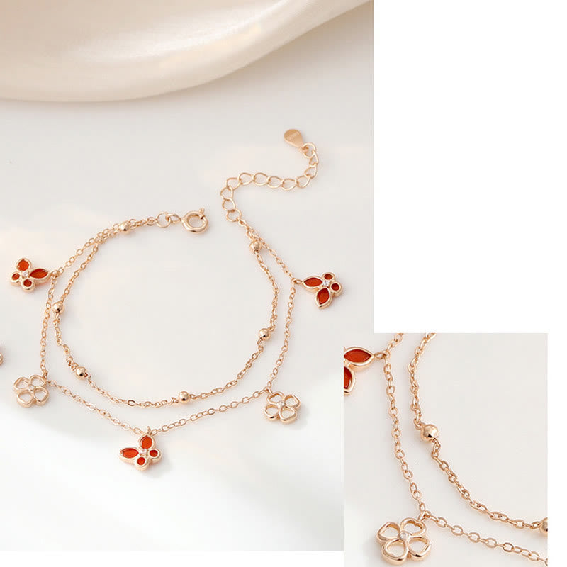 Pulsera, collar y colgante de plata de ley 925 con piedras de Buda, ágata roja, piedra Tridacna, mariposa, trébol de cuatro hojas, calma