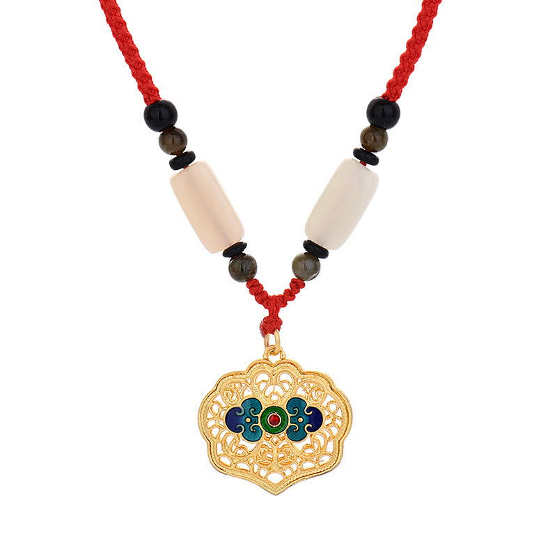 Collar con colgante de ágata y nubes auspiciosas vintage con piedras de Buda para la riqueza