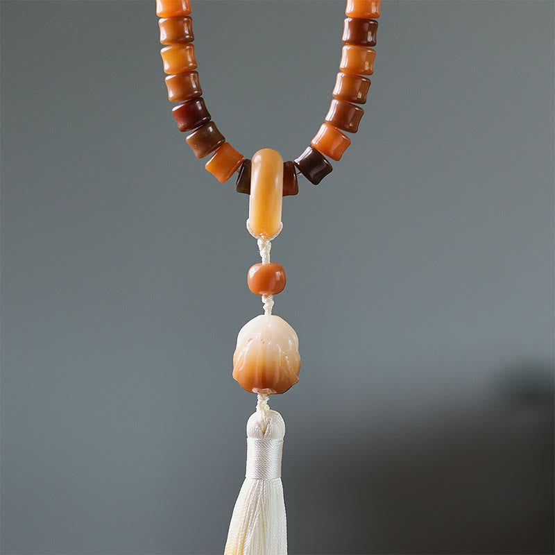Pulsera de armonía con 108 cuentas de mala, semillas de Bodhi y mano de Buda grabada con loto