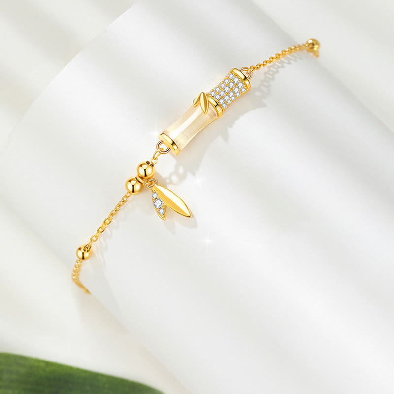 Pulsera de la suerte con piedras de Buda, plata de ley 925, chapada en oro de 18 quilates, jade blanco, bambú y circón.