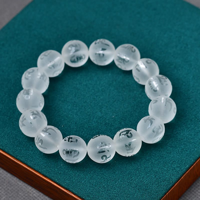 Pulsera de meditación Om Mani Padme Hum con piedras de Buda, cristal blanco del Tíbet, ónix negro
