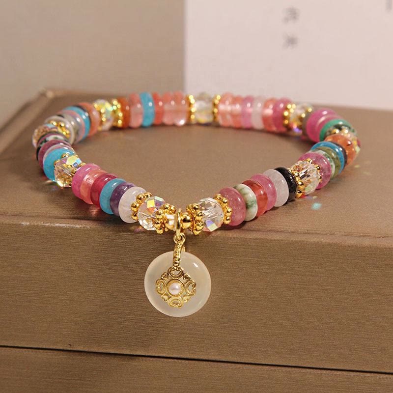 Pulsera auspiciosa con hebilla de paz de varios cristales y piedras de Buda