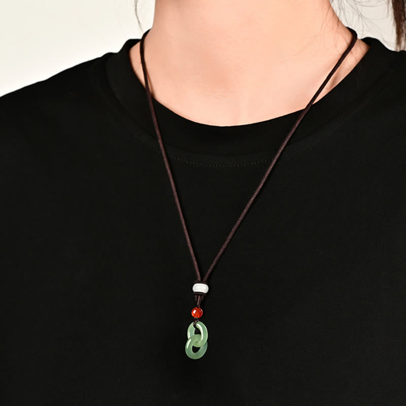Collar con colgante de jade blanco y cian natural de Buda con doble hebilla de paz y éxito