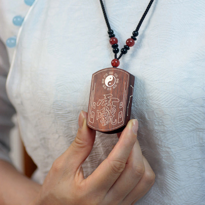 Buddha Stones 999 Sterling Silber Ebenholz Rotes Sandelholz Yin Yang Bagua Balance Halskette Anhänger