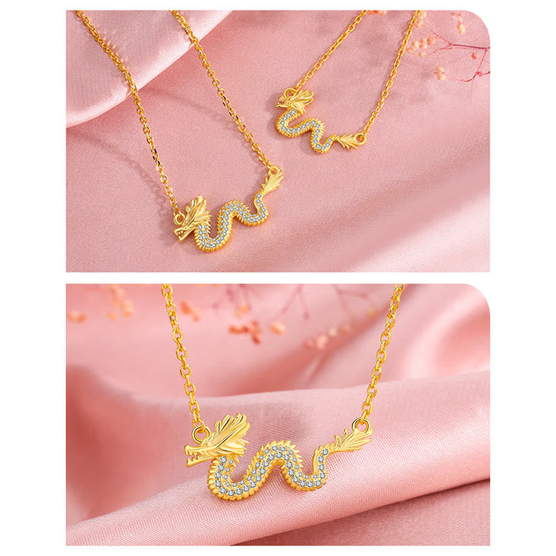Collar con colgante de cadena de la suerte con piedras de Buda en plata de ley 925, con el Año del Dragón, un dragón dorado auspicioso.