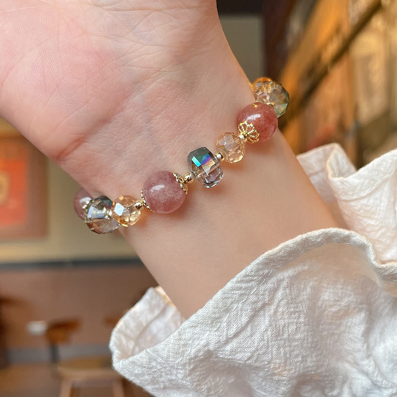Pulsera positiva de cristal colorido de cuarzo fresa natural con piedras de Buda