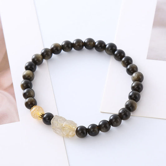 Buddha Stones Armband mit natürlichem Goldglanz-Obsidian PiXiu-Schutz für Reichtum