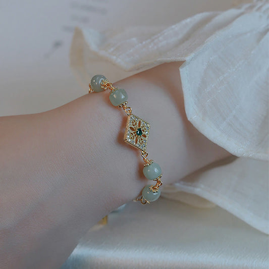 Pulsera de la suerte con cuentas de jade hetiano natural de Buda y patrón cuadrado