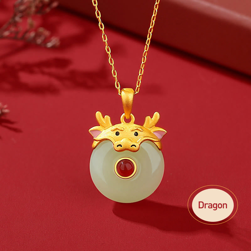 Collar con colgante de ágata roja y jade hetiano de Buda en plata de ley 925 con protección de la suerte del año del dragón y el zodiaco chino.