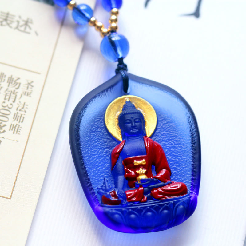 Collar con colgante de cristal de compasión de Liuli, Buda de la Medicina del Tíbet, piedras de Buda