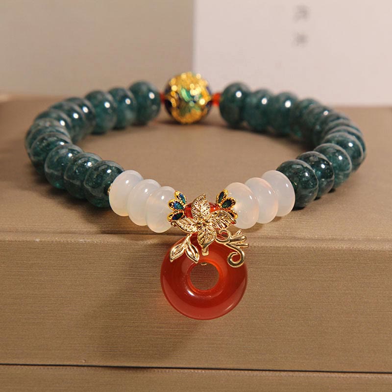 Pulsera de la suerte con cuentas de ábaco, jade, ágata blanca y ágata roja, con hebilla de paz