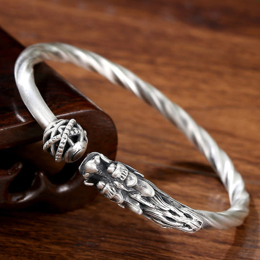 Pulsera de metal con piedras de Buda en plata de ley 999, año del dragón, suerte y fuerza.