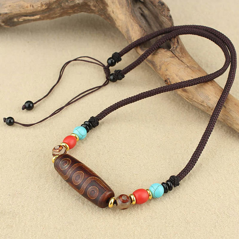 Collar con colgante de cadena de protección con cuentas Dzi tibetanas de nueve ojos y cuentas Dzi de tres ojos, piedras de Buda