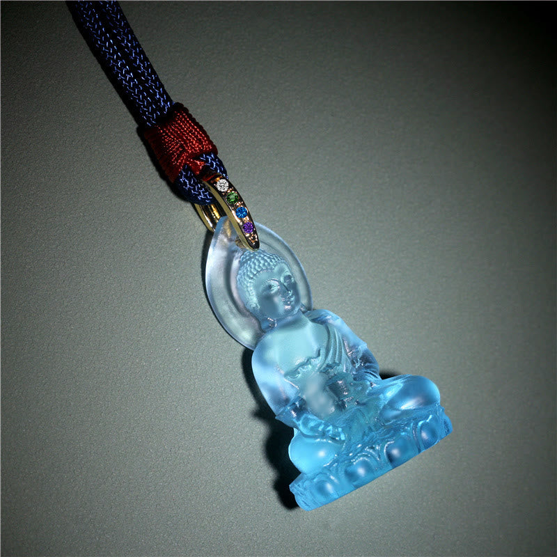 Collar con colgante de amuleto de serenidad de cristal Liuli con piedras de Buda Tathagata azul y Buda de la medicina