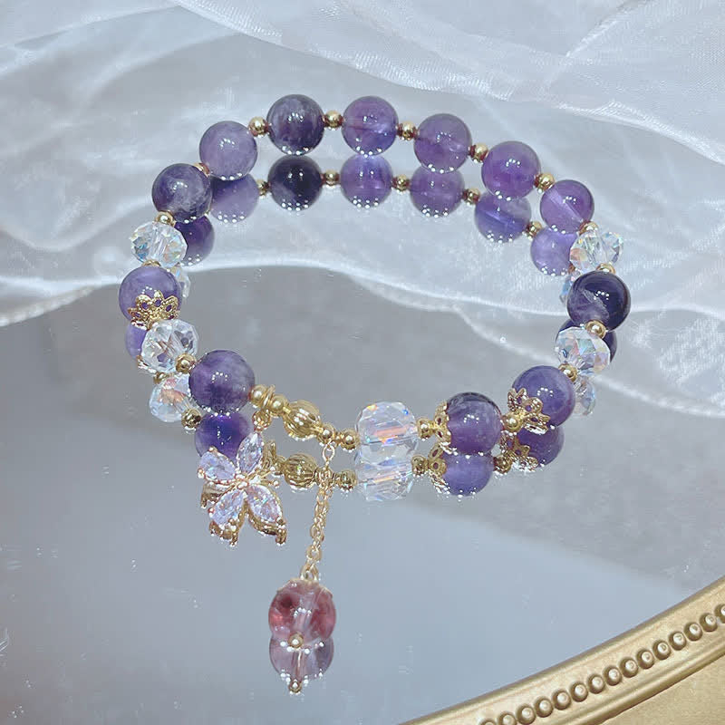 Pulsera con dije de mariposa espiritual de cristal de amatista natural de Buda