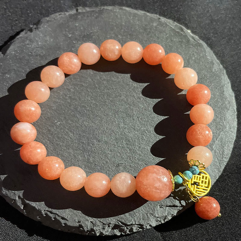 Pulsera de la suerte con amuleto de Buda, piedra naranja natural, turquesa y carácter Fu