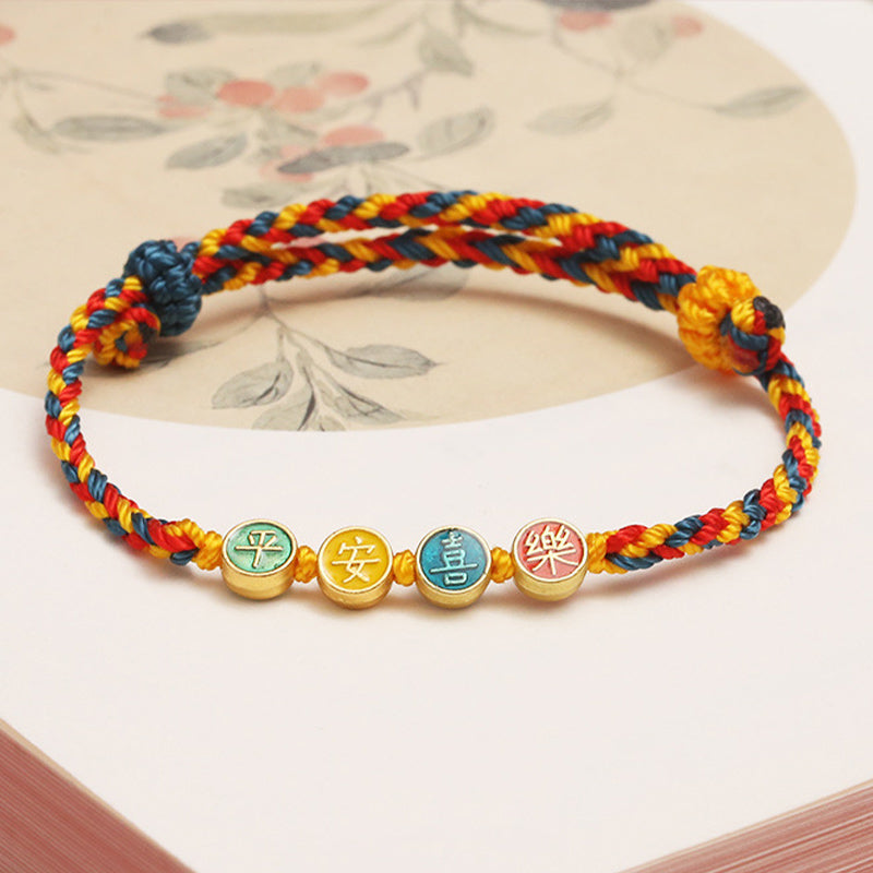 Pulsera trenzada con piedras de Buda, hecha a mano, con hilo de color Dunhuang, protección para la paz y la alegría