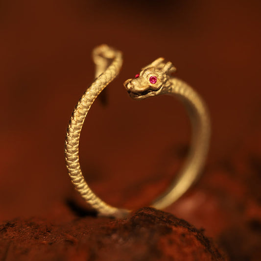 Anillo ajustable vintage de plata de ley 925 con piedras de Buda y año del dragón: suerte, protección y fuerza.