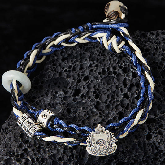 Pulsera de protección hecha a mano con piedras de Buda en plata de ley 925 y esvástica Om Mani Padme Hum