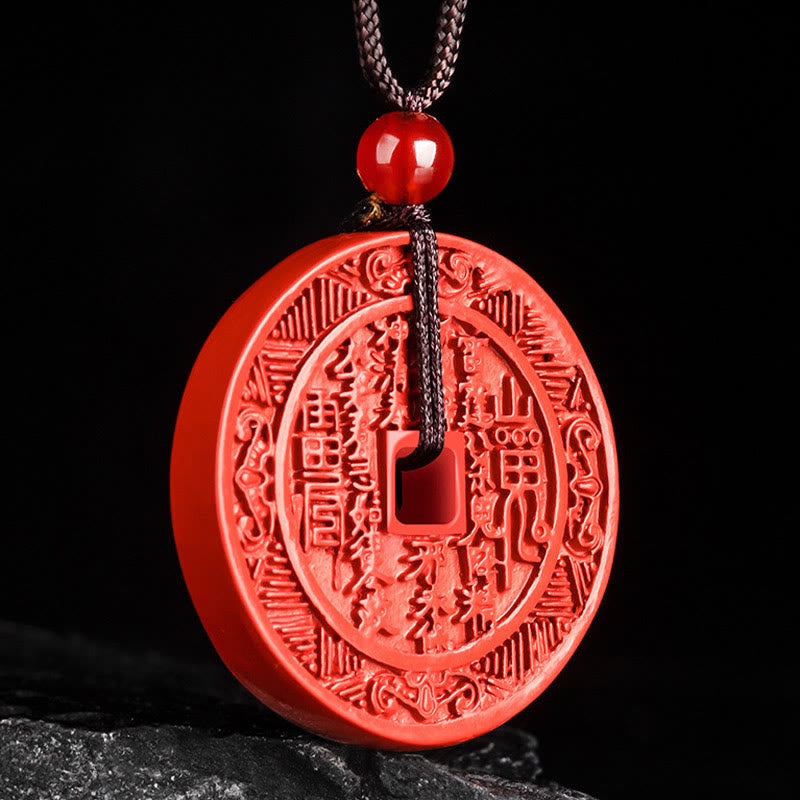 Collar con colgante de bendición con diseño Bagua de piedras de Buda, cinabrio natural, fantasmas de montaña, dinero gastado