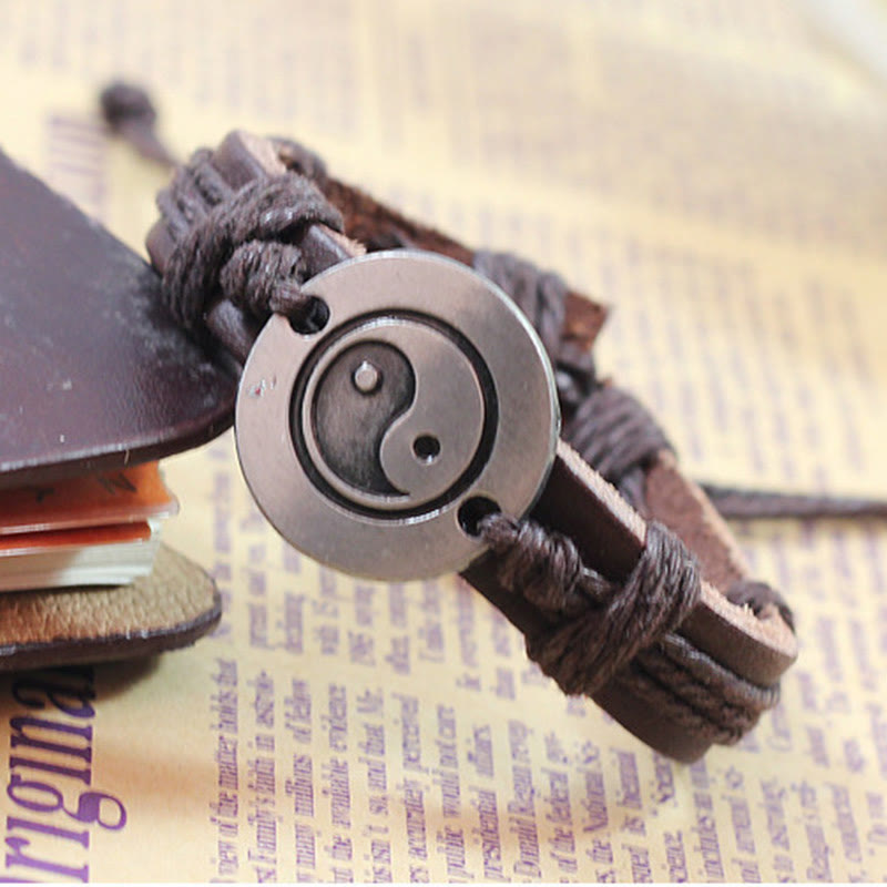 Buddha Stones Retro Yin Yang Leder Harmonie String Armband