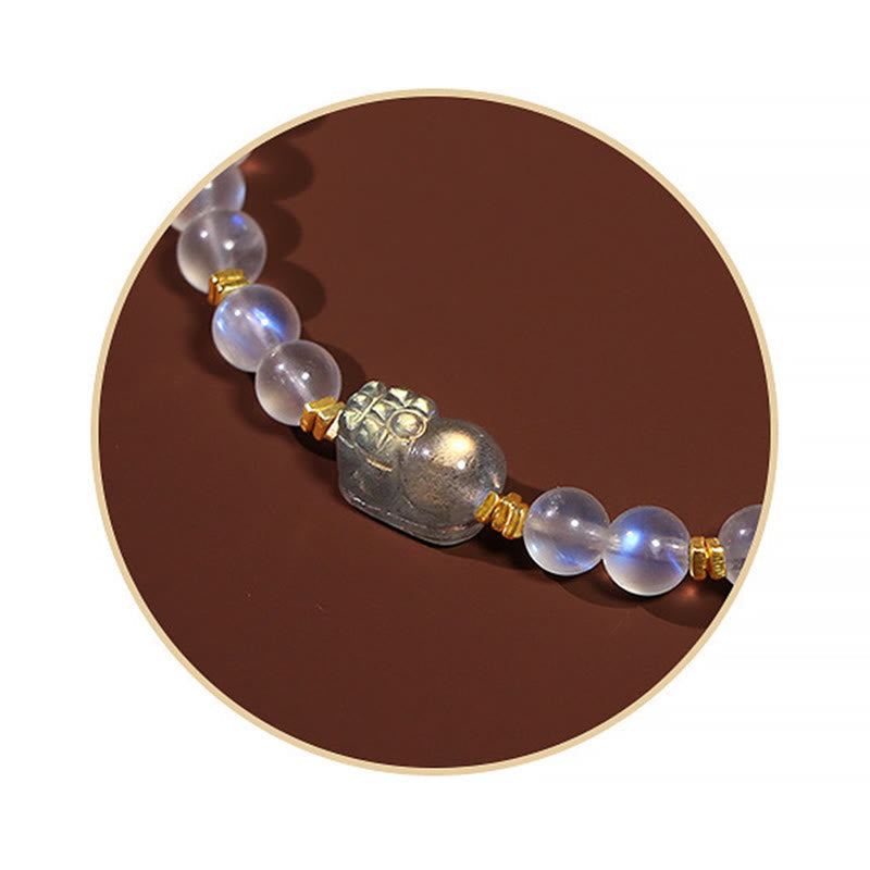 Pulsera curativa PiXiu de piedra lunar natural bañada en oro y plata de ley 925 con piedras de Buda